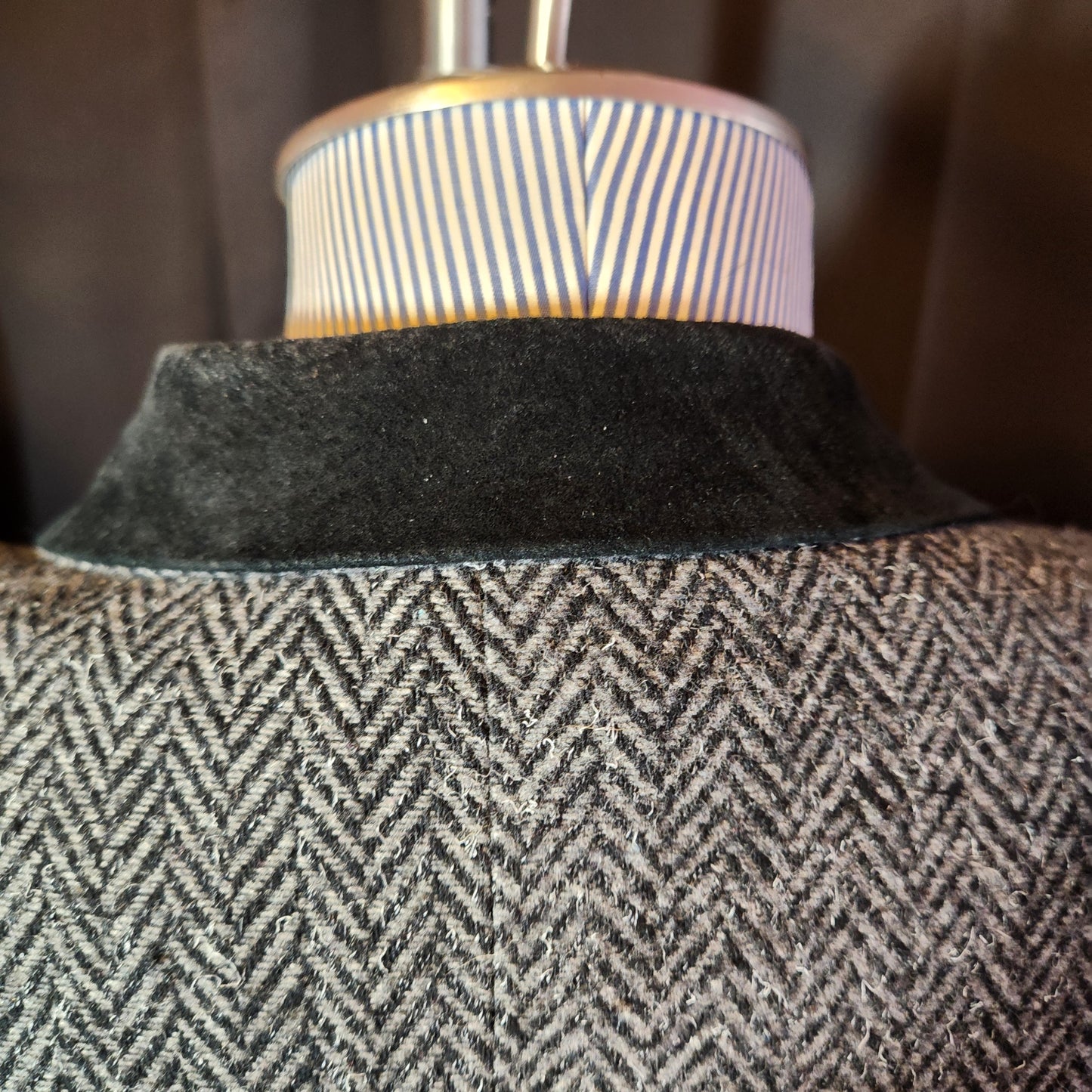Houndstooth Jacket with Velour Collar