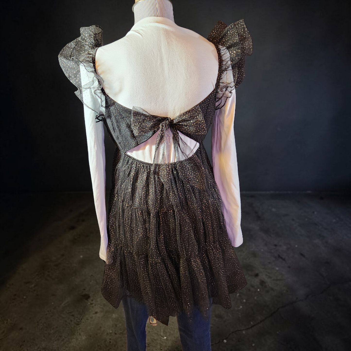 2000's Black Tulle with Gold Pokadot Ruffled Sundresss