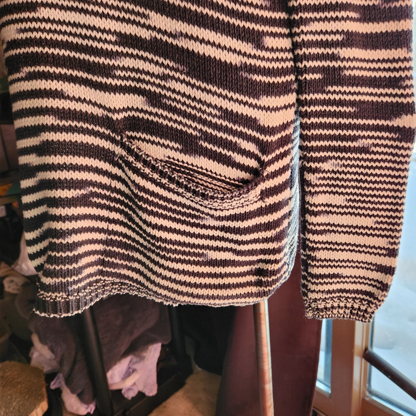 Black/White Mock Neck Sweater with Pockets