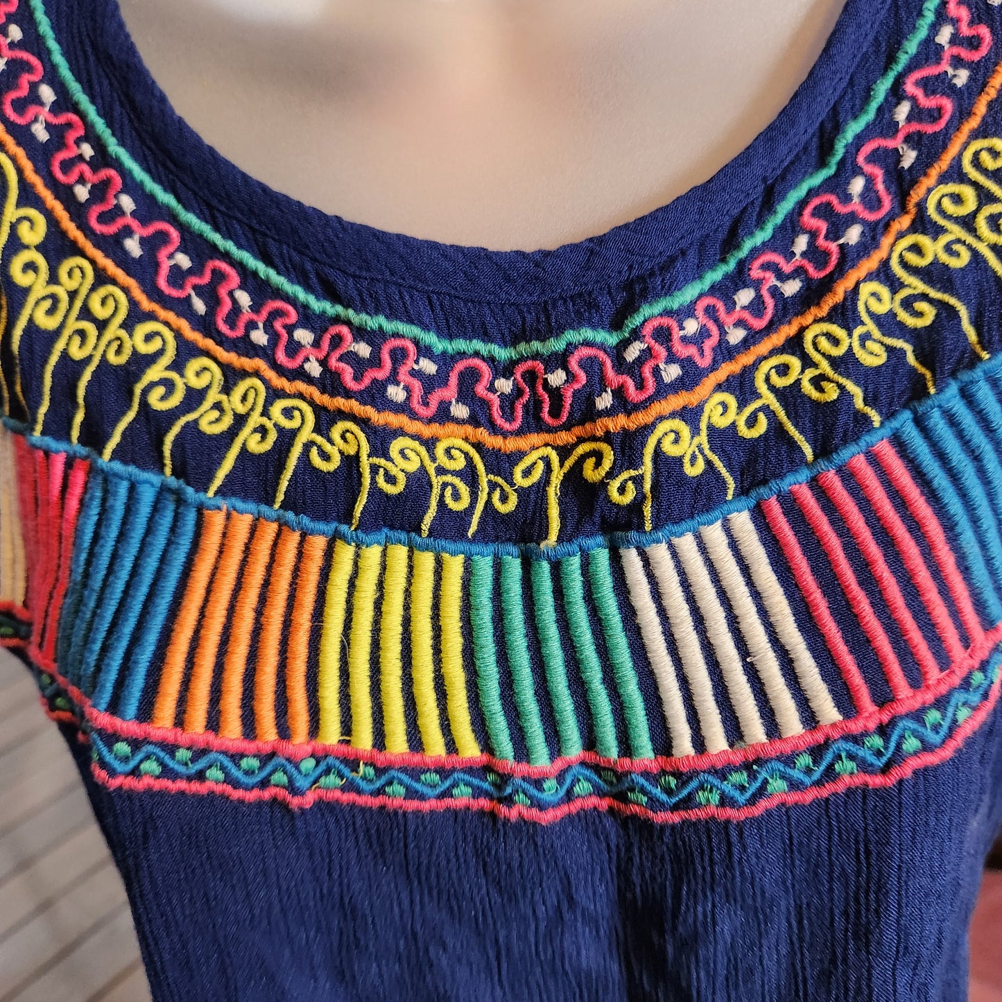 Navy Blue Embroidered Sleeveless Lightweight Top
