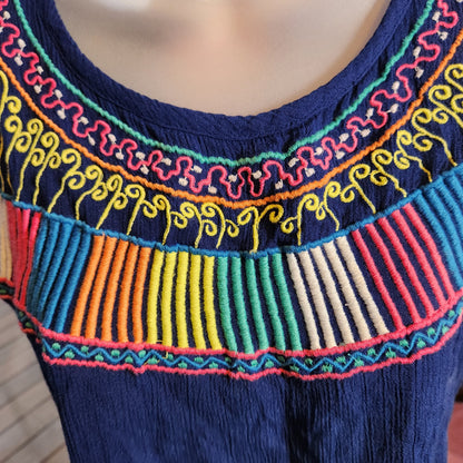 Navy Blue Embroidered Sleeveless Lightweight Top