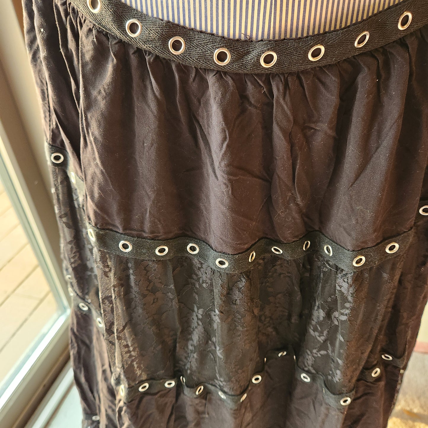 Striped Lace Black Long Skirt