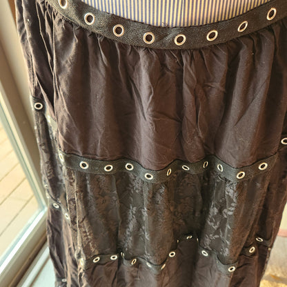 Striped Lace Black Long Skirt