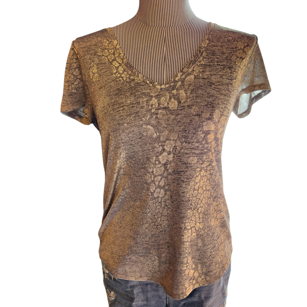 Metallic Gold Animal Print VNeck Tee