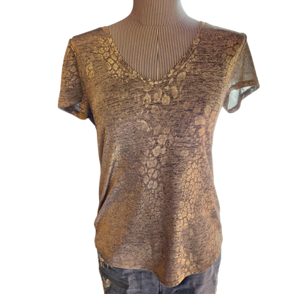 Metallic Gold Animal Print VNeck Tee