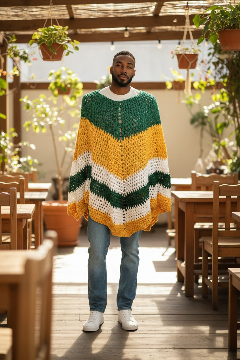 Handmade Poncho Green and Gold