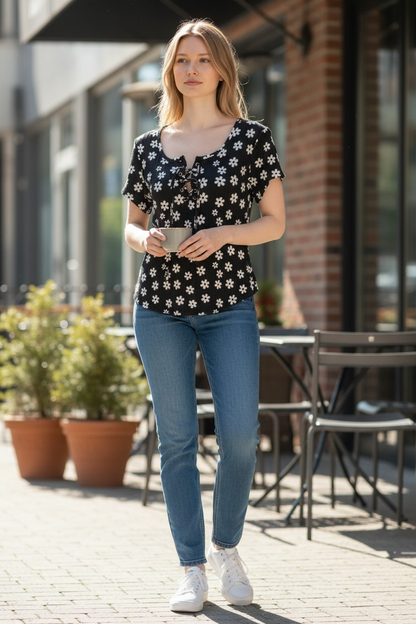 Black Top with White Daisies, Lacing Up the Front