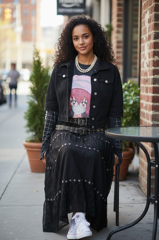 Striped Lace Black Long Skirt