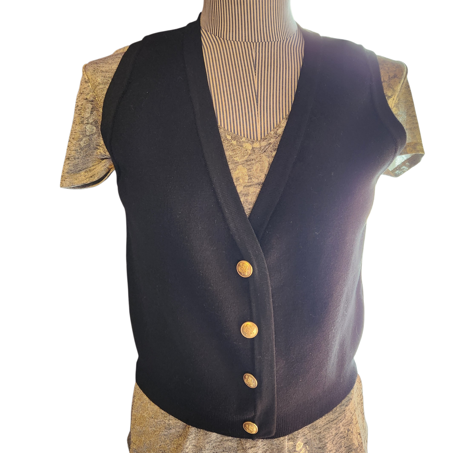 Black Sweater Vest with Engraved Gold Buttons
