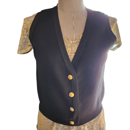 Black Sweater Vest with Engraved Gold Buttons