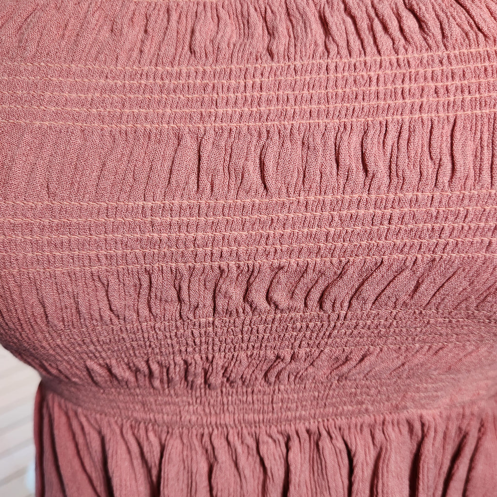 Salmon Elastic Crop Top with Sleeves
