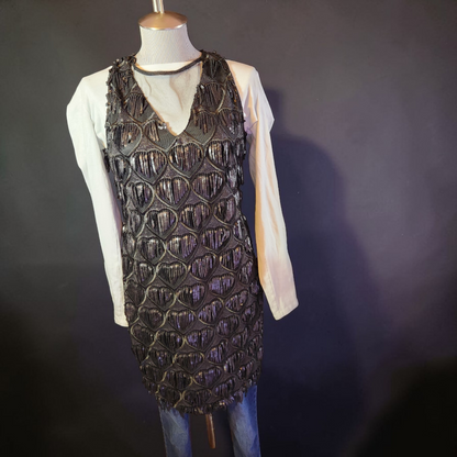 2000's Black Dangling Sequin Heart Dress
