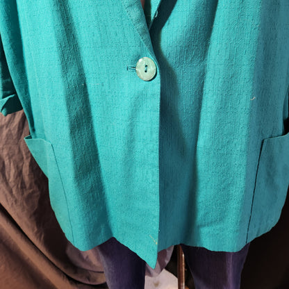 1980's Turquoise Button Down Jacket with Shoulder Pads