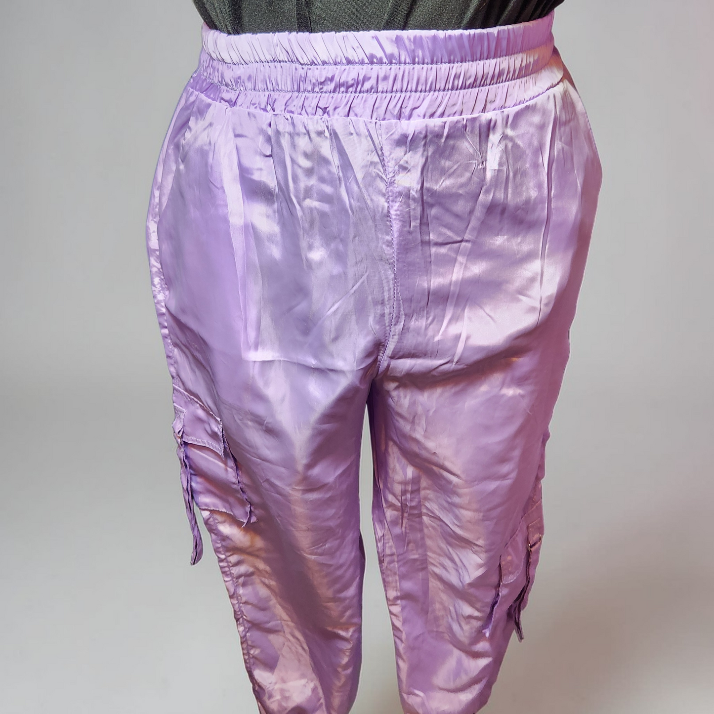 1990's Pastel Purple Silky Parachute Pants with Large Pockets