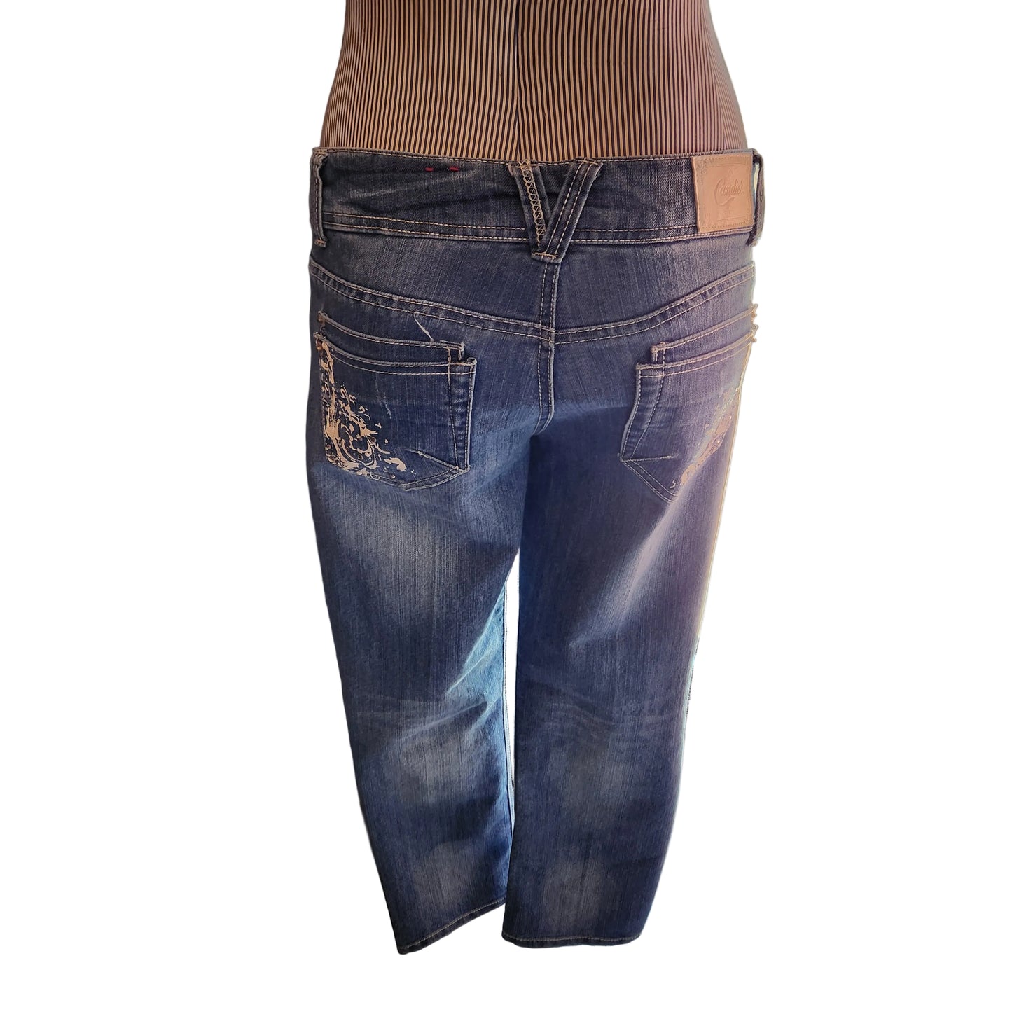 Candies Jeans with stenciling and bedazzled on back.
