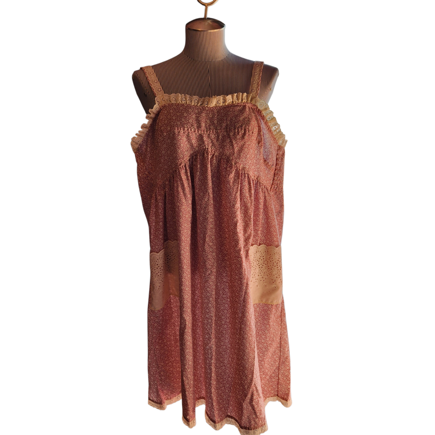 Purple/White Flowered Dress/Smock with Lace Pockets