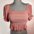 Salmon Elastic Crop Top with Sleeves