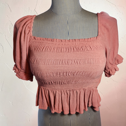 Salmon Elastic Crop Top with Sleeves