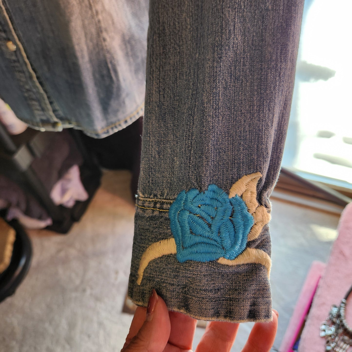 Y2K Embroidered, Denim, Long Sleeve Shirt