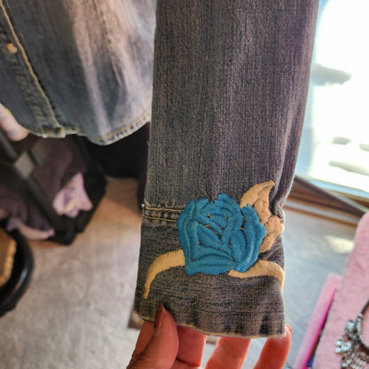 Y2K Embroidered, Denim, Long Sleeve Shirt