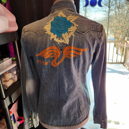 Y2K Embroidered, Denim, Long Sleeve Shirt