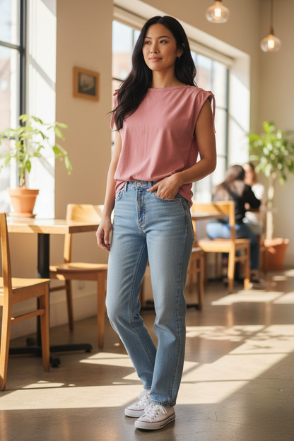 Willi Smith Pink Laced Shoulders Sleeveless Top