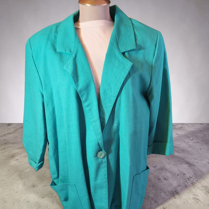 1980's Turquoise Button Down Jacket with Shoulder Pads