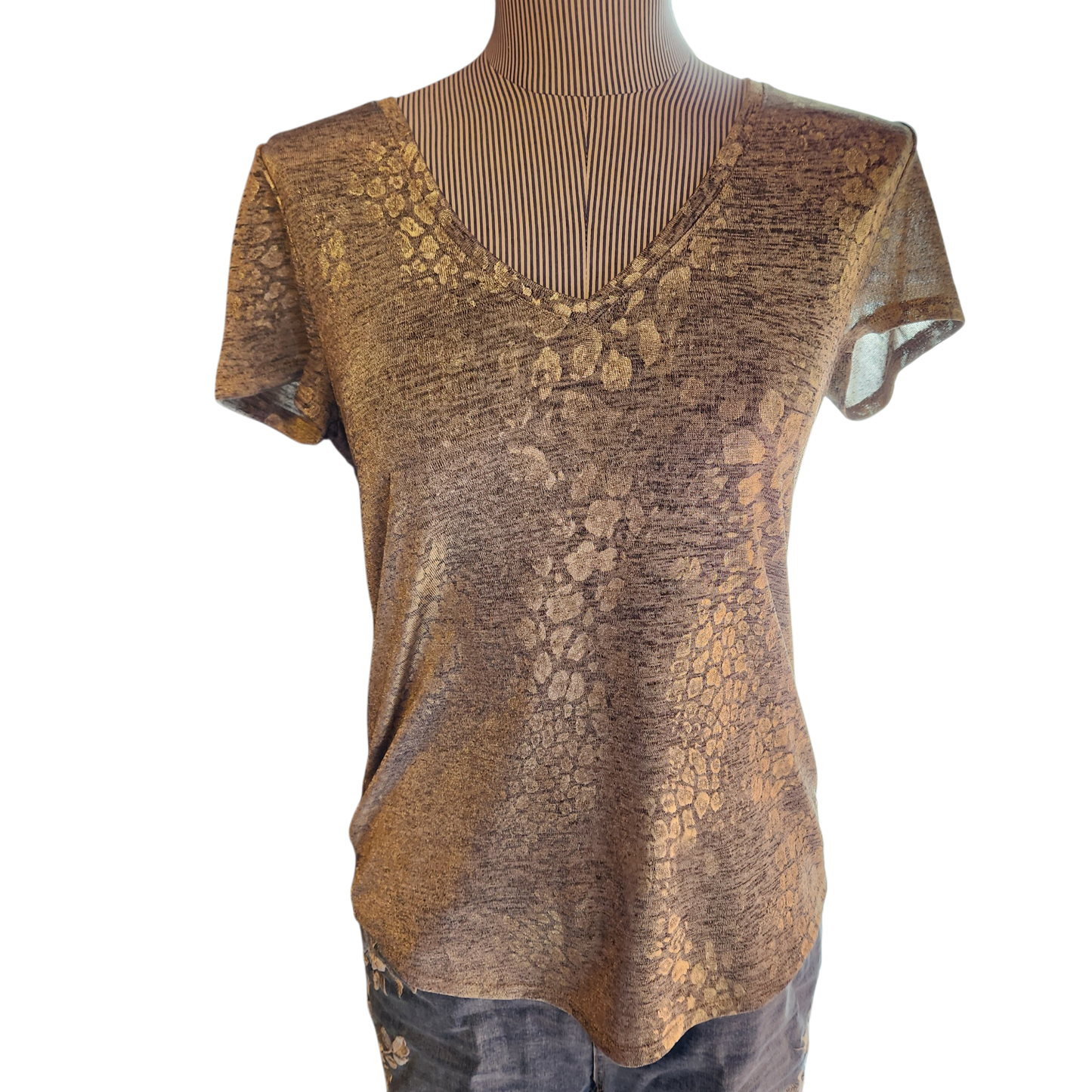 Metallic Gold Animal Print VNeck Tee