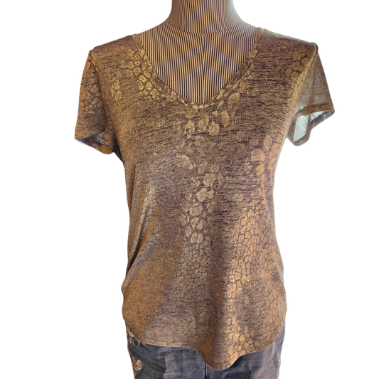 Metallic Gold Animal Print VNeck Tee