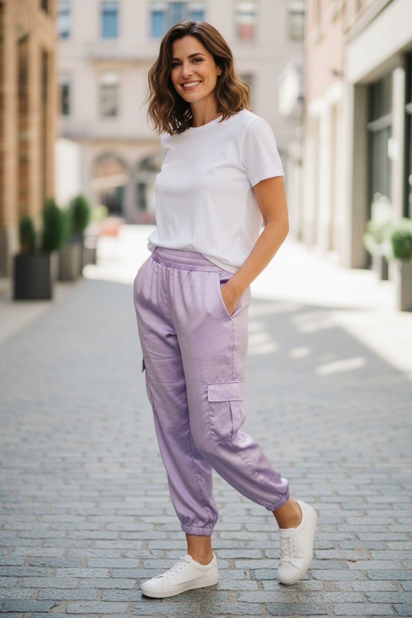1990's Pastel Purple Silky Parachute Pants with Large Pockets