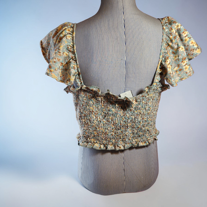 Front Lace Up Sage Floral Crop Top