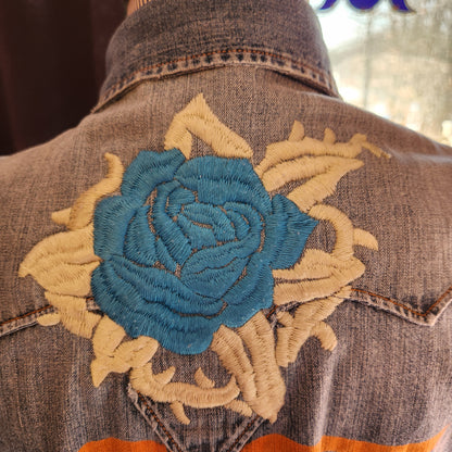 Y2K Embroidered, Denim, Long Sleeve Shirt