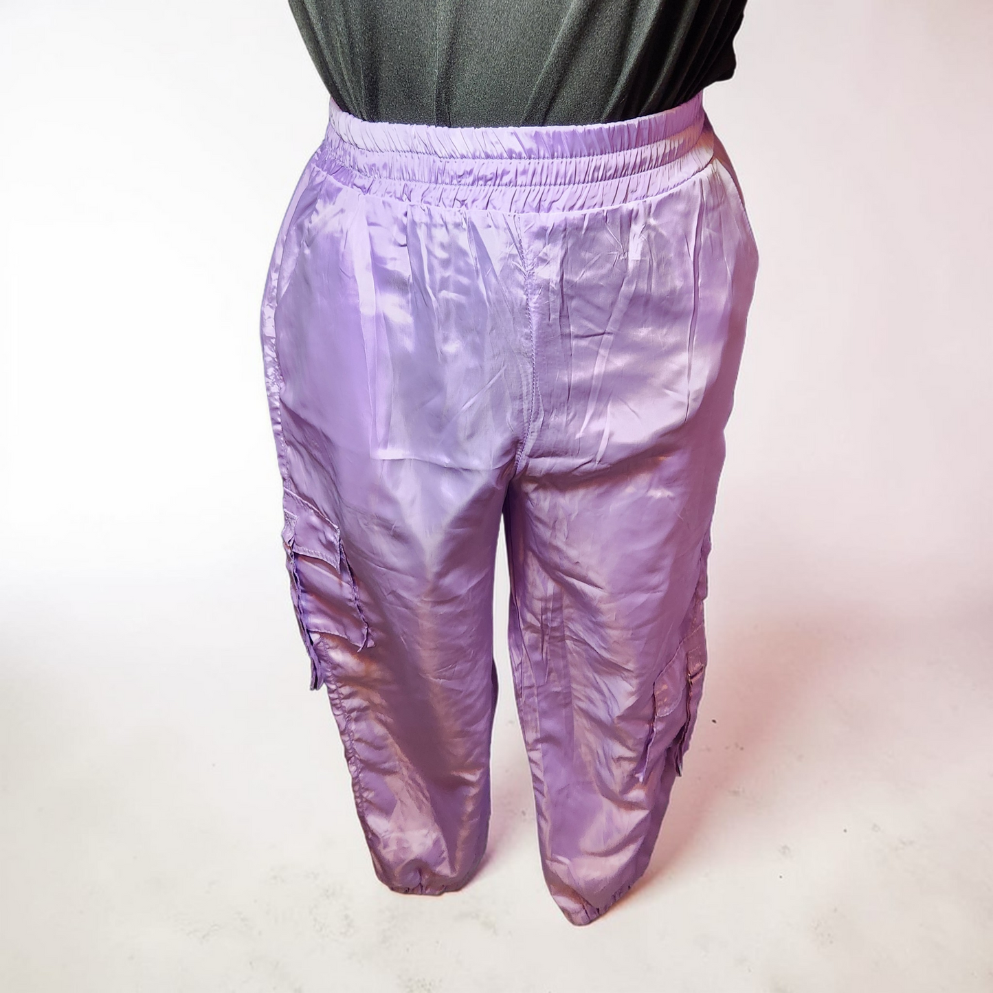 1990's Pastel Purple Silky Parachute Pants with Large Pockets
