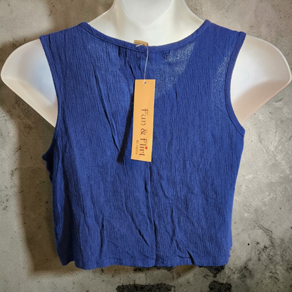 Navy Blue Embroidered Sleeveless Lightweight Top