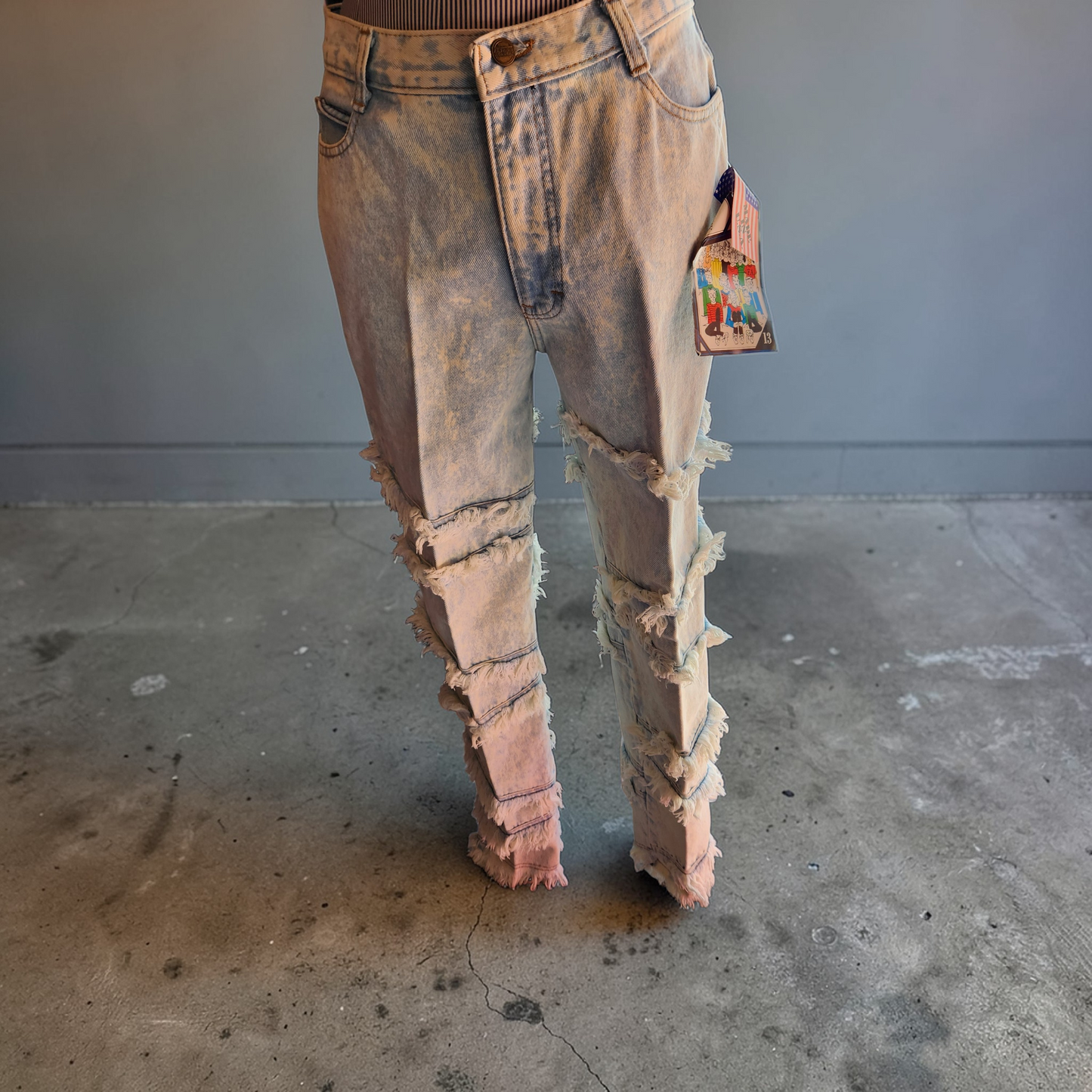 2000's Acid Washed Jeans with Fraying Strips Size 13