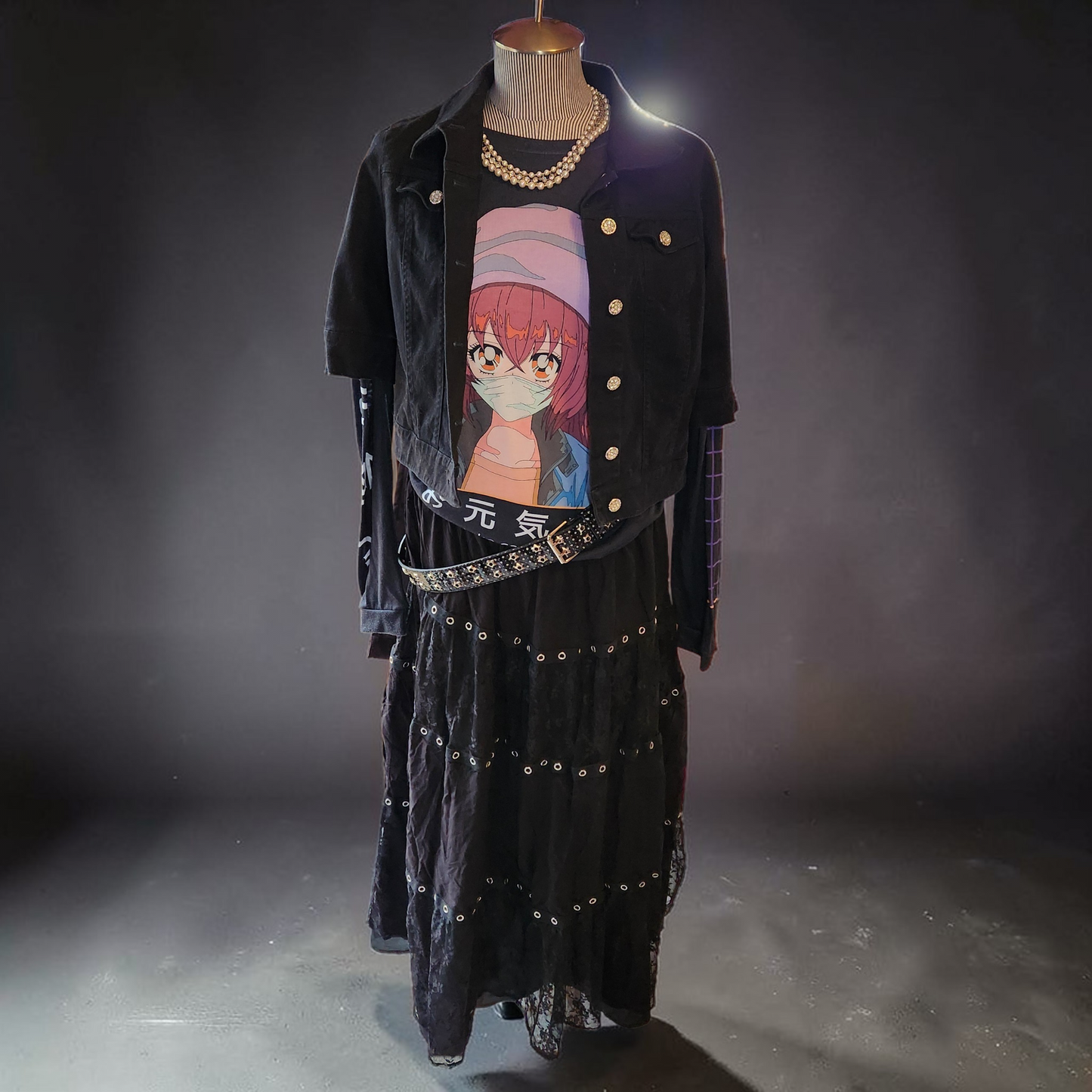 Striped Lace Black Long Skirt