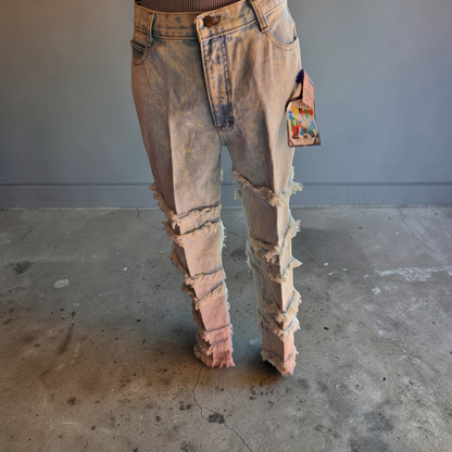 2000's Acid Washed Jeans with Fraying Strips Size 13