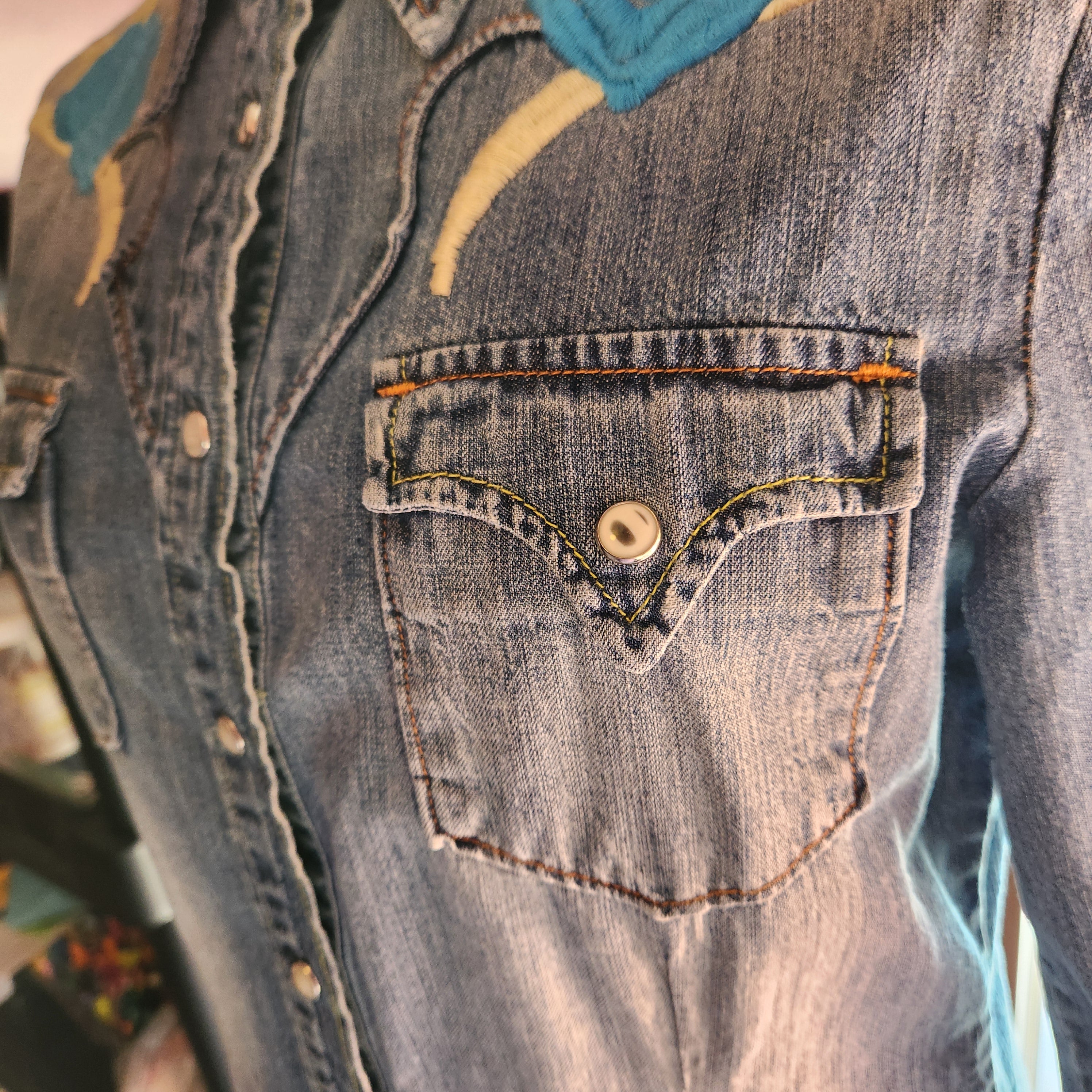 Y2K Embroidered, Denim, Long Sleeve Shirt
