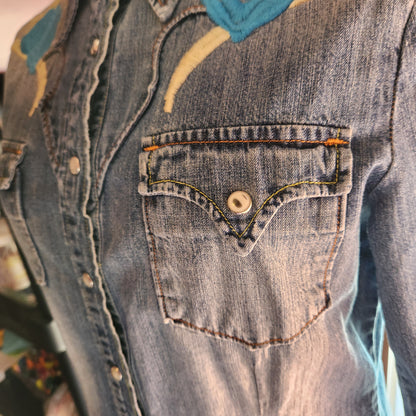 Y2K Embroidered, Denim, Long Sleeve Shirt