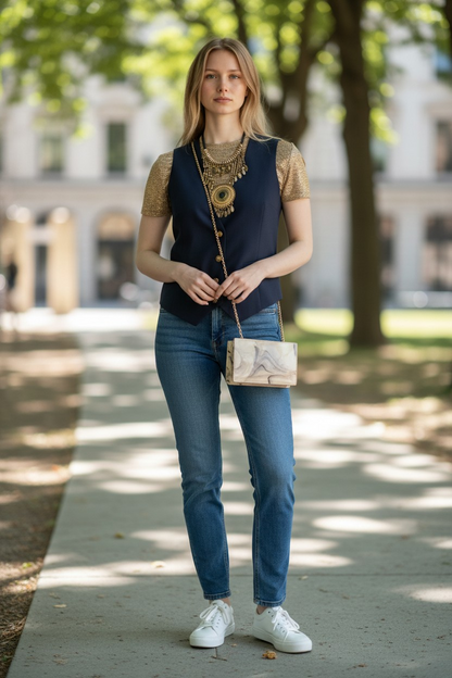 Metallic Gold Animal Print VNeck Tee