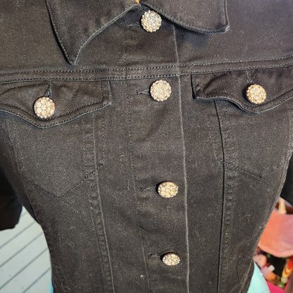 Black Denim Crop Jacket with Silver Buttons