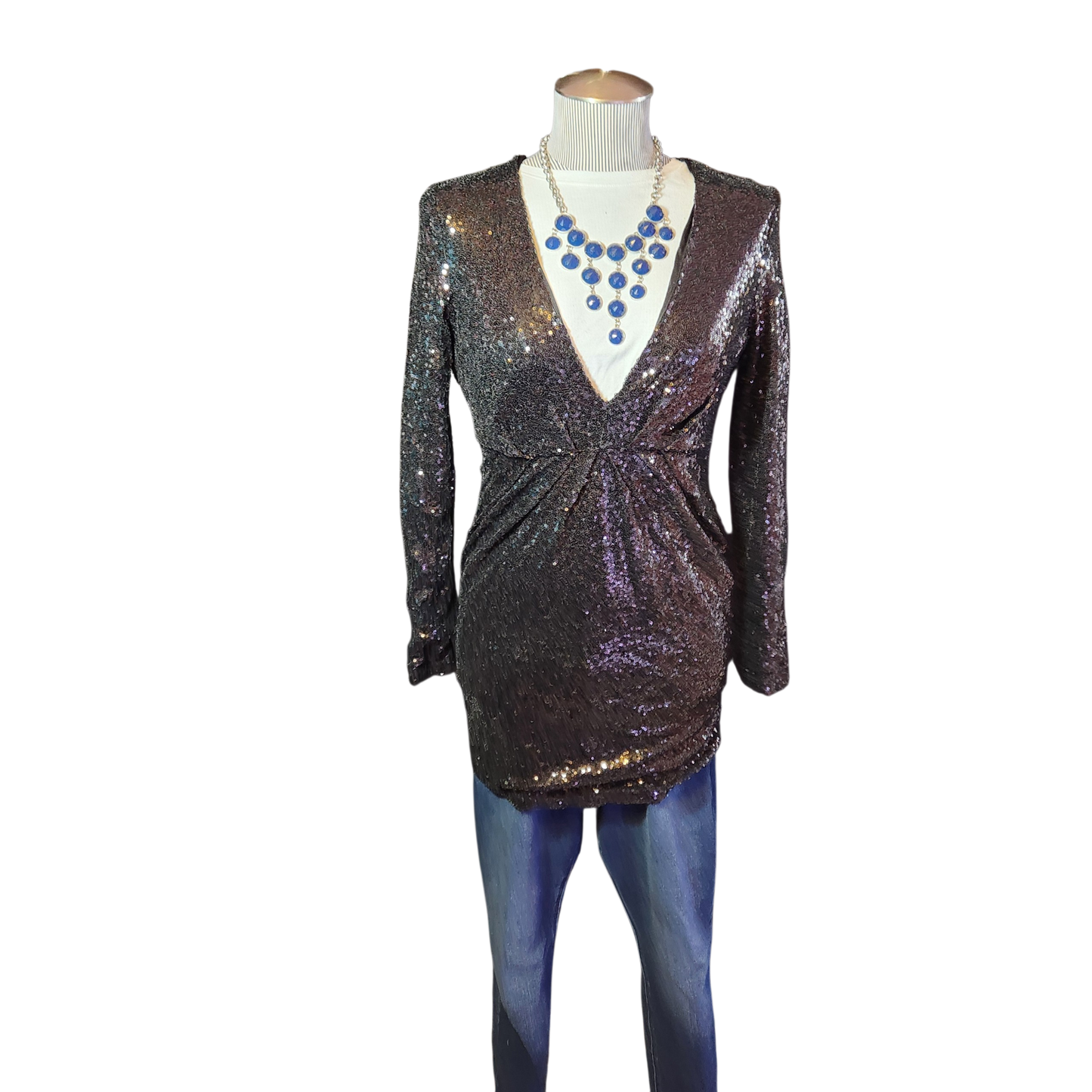 Y2K Sequined Long Sleeve Dress