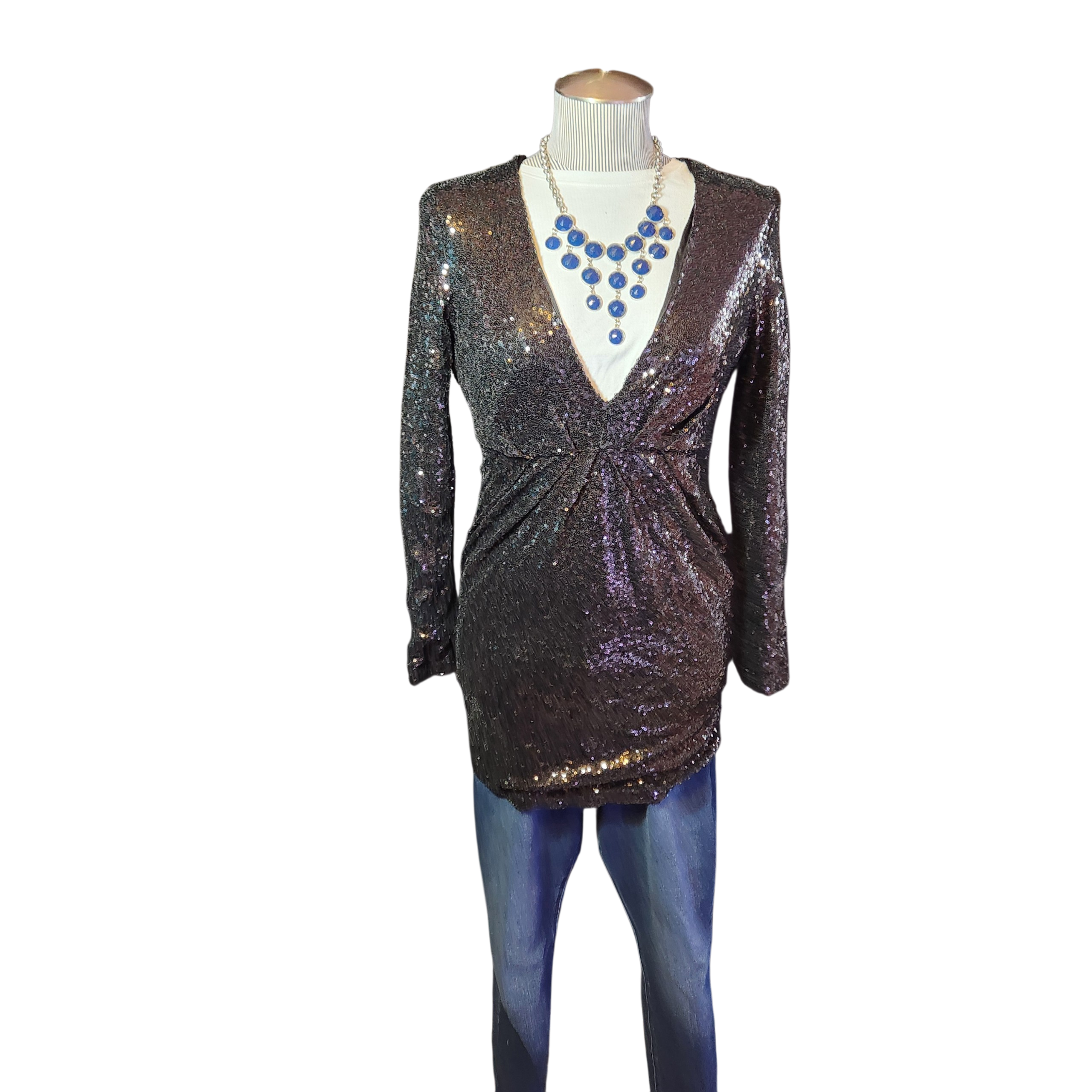 Y2K Sequined Long Sleeve Dress