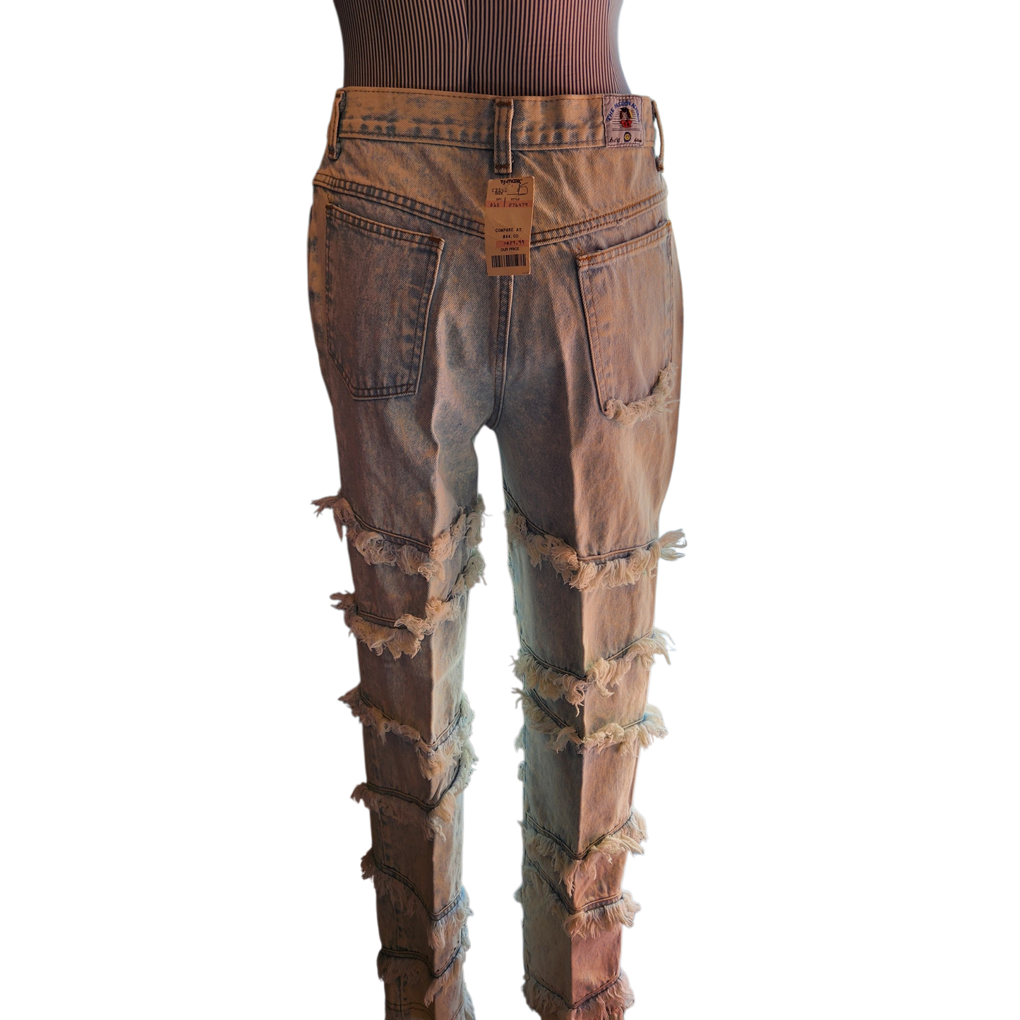 2000's Acid Washed Jeans with Fraying Strips Size 13