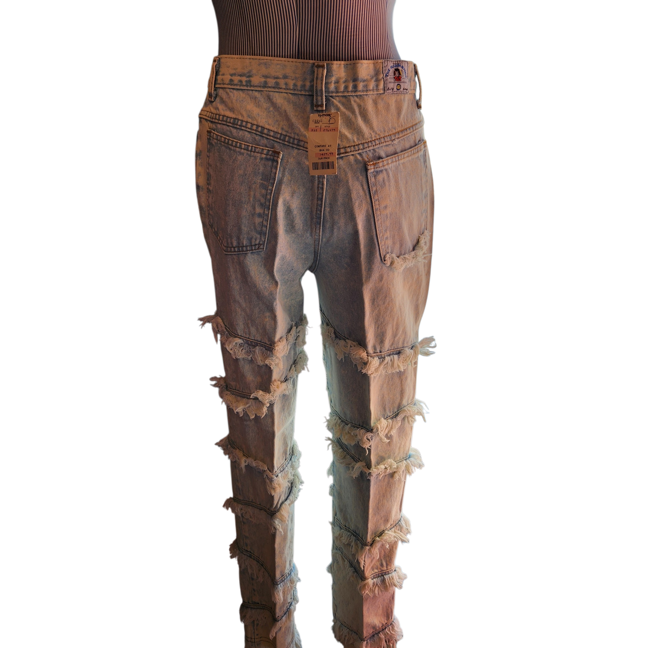 2000's Acid Washed Jeans with Fraying Strips Size 13