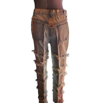 2000's Acid Washed Jeans with Fraying Strips Size 13