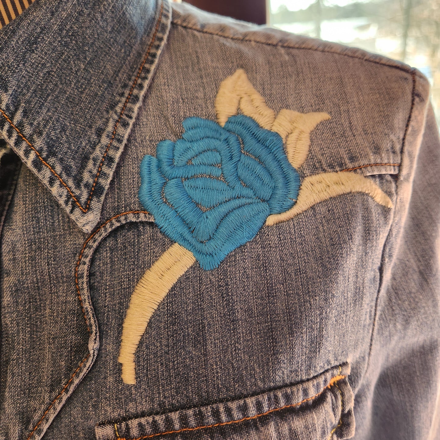 Y2K Embroidered, Denim, Long Sleeve Shirt