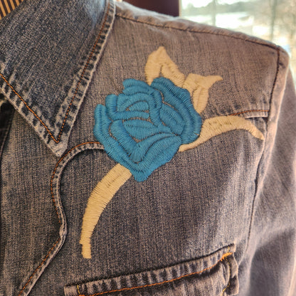 Y2K Embroidered, Denim, Long Sleeve Shirt