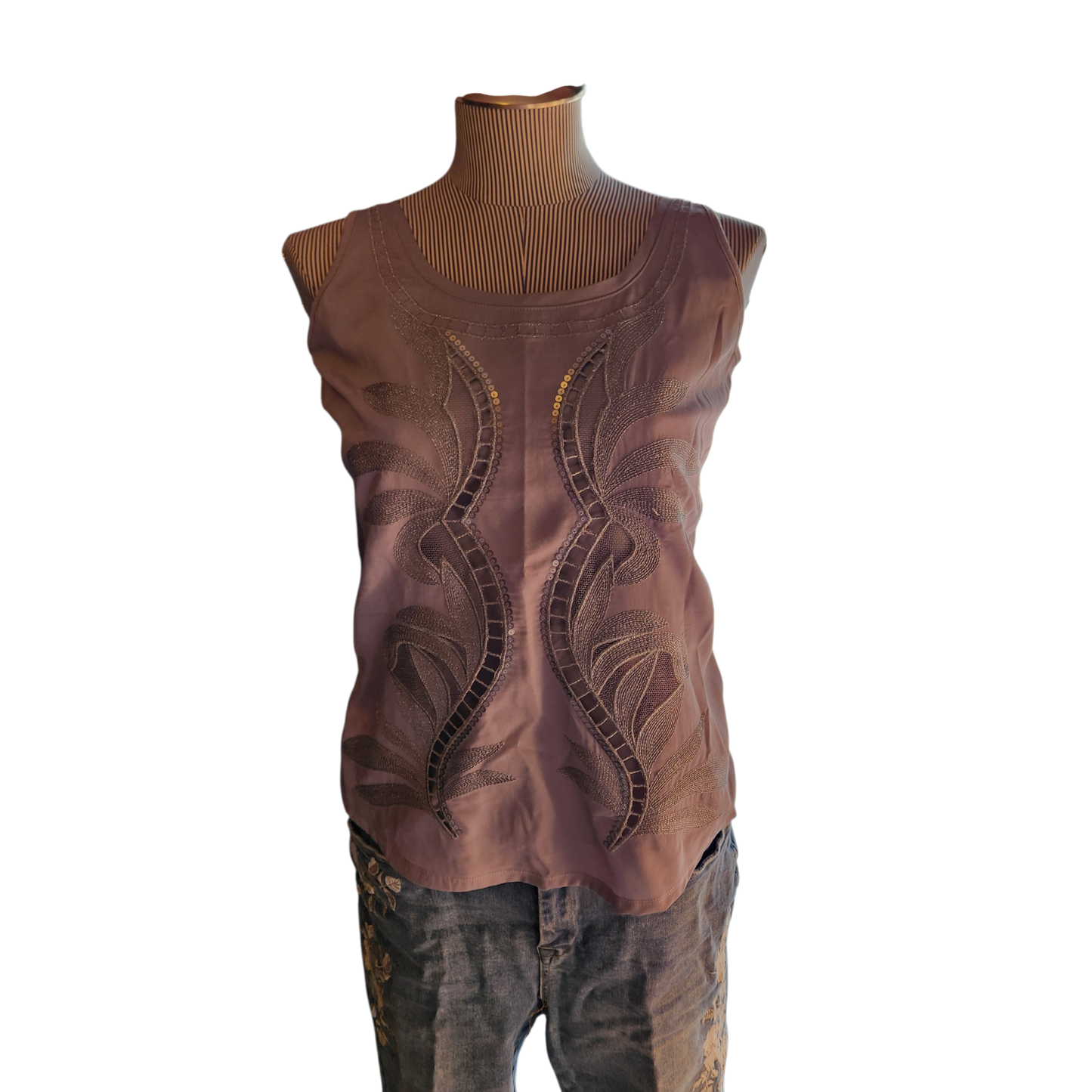 Metallic Lace over Sleeveless Tank