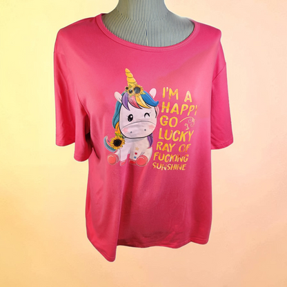 Pink Unicorn "Happy Go Luck" Tee
